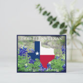 Ihr Text/Farbe Gott segne Texas-Flagge und Bluebon Postkarte (Stehend Vorderseite)