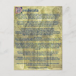 Ihr Text/Farbe Inspiration Gold Desiderata Gedicht Postkarte