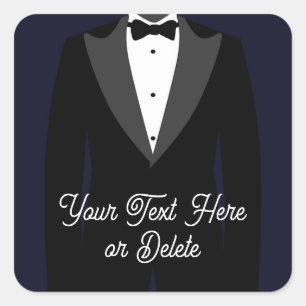 Ihr Text-/Farbschwarz-Tuxedo-Anzug-Groom Prom Quadratischer Aufkleber