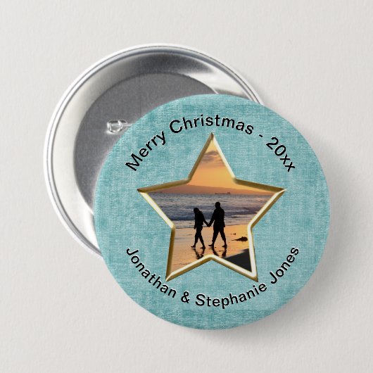 Ihr Text & Foto: Aqua Star-Form Bilderrahmen Button (Vorne & Hinten)