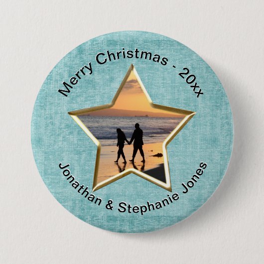 Ihr Text & Foto: Aqua Star-Form Bilderrahmen Button (Vorderseite)