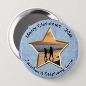 Ihr Text & Foto: Blue Star-Form-Bildrahmen Button (Vorne & Hinten)