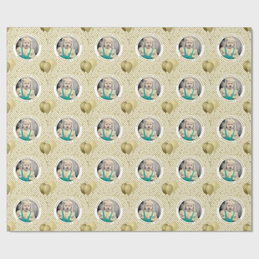 Ihr Text.Foto Gold/White Simple Stripes-Muster Geschenkpapier (Flach)