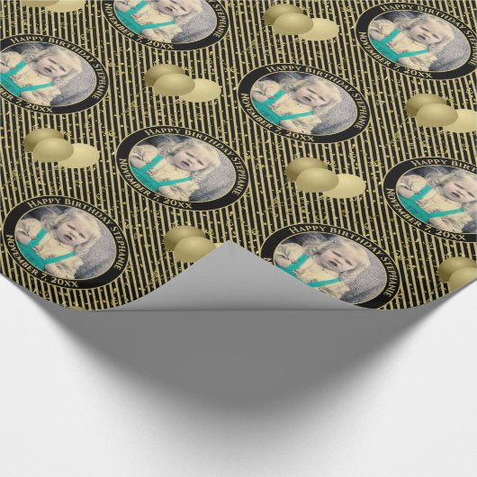 Ihr Text.Foto Schwarz/Gold-Muster für einfache Str Geschenkpapier (Ecke)