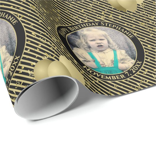 Ihr Text.Foto Schwarz/Gold-Muster für einfache Str Geschenkpapier (Rolleneckpunkt)