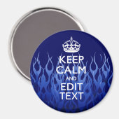 Ihr Text für Behalten Ruhe auf blauen Racing-Flamm Magnet (Vorderseite/Rückseite)