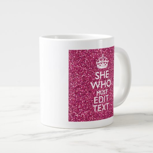 Ihr Text für sie, die muss befolgen rosa Stil Jumbo-Tasse (Vorderseite Rechts)