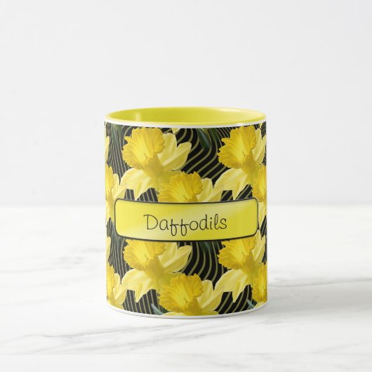 "Ihr Text: Gelbe Daffodils Muster Blumenmuster Fot Tasse (Zentrum)