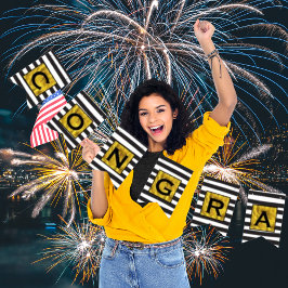 Ihr Text hier Gold Black Stripe Muster Wimpelkette