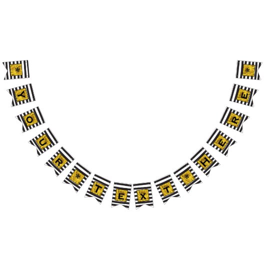 Ihr Text hier Gold, Schwarz und Weiß Streifen Wimpelkette (Alle)