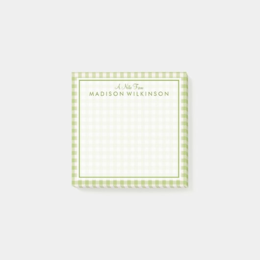 Ihr Text | Hübsch Green Mint Gingham Post-it Klebezettel (Vorderseite)
