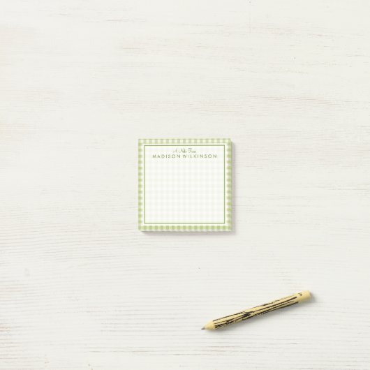 Ihr Text | Hübsch Green Mint Gingham Post-it Klebezettel (Auf Schreibtisch)