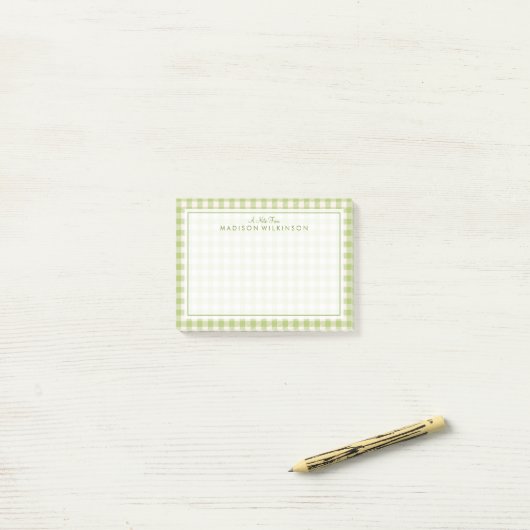 Ihr Text | Hübsch Green Mint Gingham Post-it Klebezettel (Auf Schreibtisch)