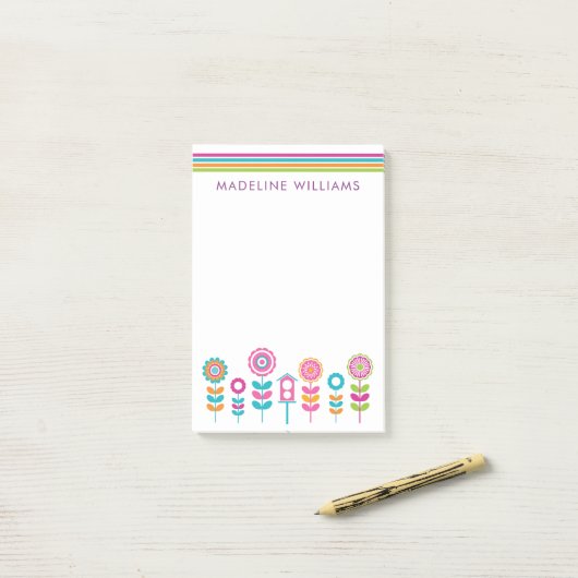 Ihr Text | Neonfarben Retro-Blume Post-it Klebezettel (Auf Schreibtisch)