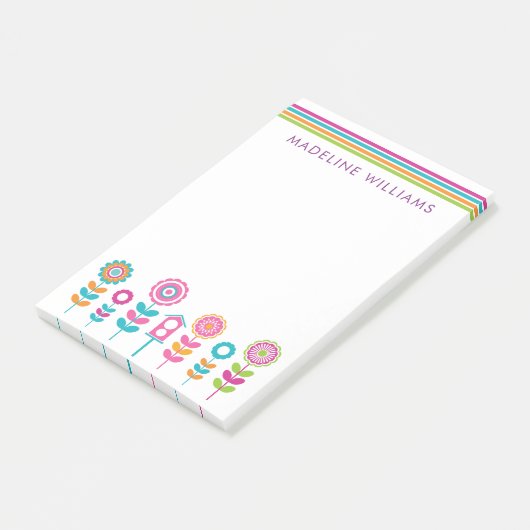 Ihr Text | Neonfarben Retro-Blume Post-it Klebezettel (angewinkelt)