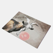 IHR TEXT Niedlich Billy Goat mit Bubblegum Willkom Fußmatte (Schrägansicht)