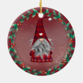 Ihr Text Niedlich Red Kariert Gnome & Snowflake Ur Keramik Ornament (Hinten)