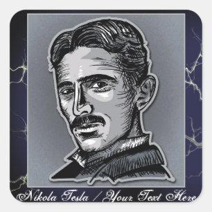 Ihr Text Nikola Tesla Engineer Electric Blue/Grau Quadratischer Aufkleber