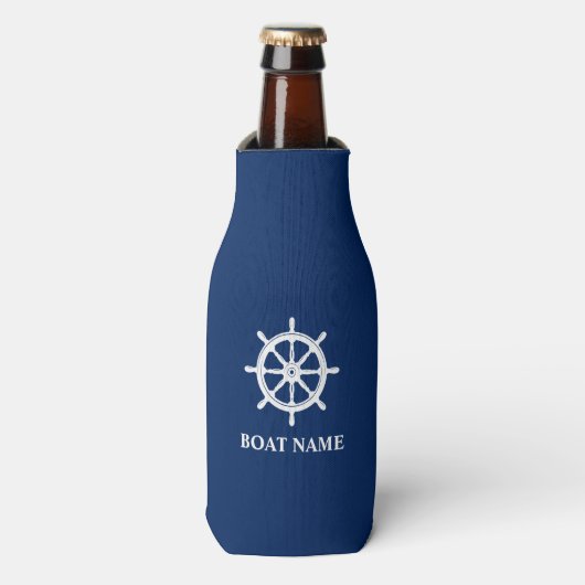 Ihr Text oder Bootsname Schiffsrad Steuerrad Flaschenkühler (Flaschenvorderseite)