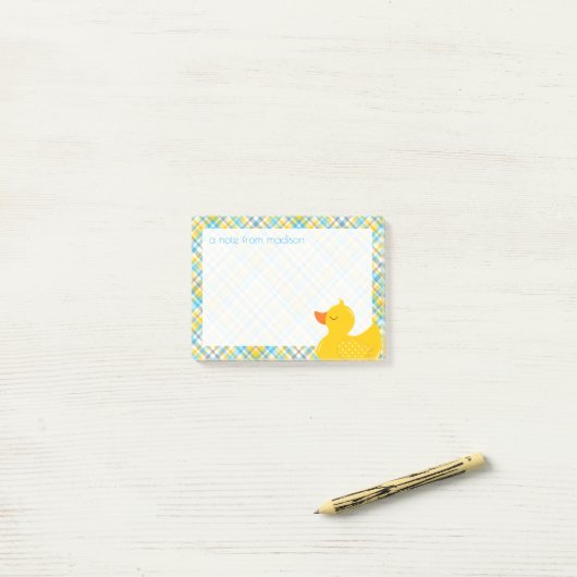 Ihr Text | Rubber Ducky Kariert Post-it Klebezettel (Auf Schreibtisch)