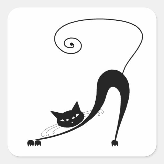 Ihr Text - Schwarze Katze-Zeichen-Pose 9 Quadratischer Aufkleber (Vorderseite)