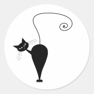 Ihr Text - Schwarze Katzenzeichen Pose 6 Runder Aufkleber