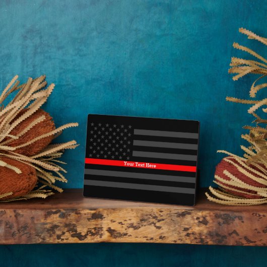 Ihr Text Thin Red Line Black US-Flag-Display auf e Fotoplatte (Seite)