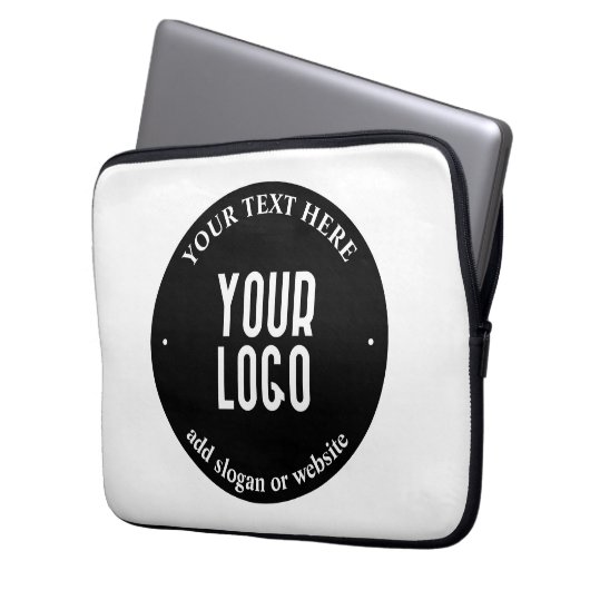 Ihr Text- und hochgeladenes Logo | Editierbar schw Laptopschutzhülle (Vorderseite Links)