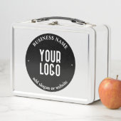 Ihr Text- und hochgeladenes Logo | Editierbar schw Metall Brotdose (Beispiel)