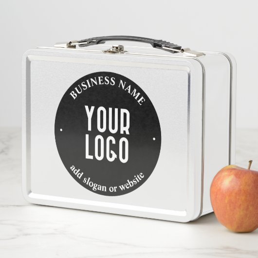 Ihr Text- und hochgeladenes Logo | Editierbar schw Metall Brotdose (Beispiel)