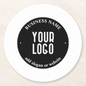 Ihr Text- und hochgeladenes Logo | Editierbar schw Runder Pappuntersetzer (Vorderseite)