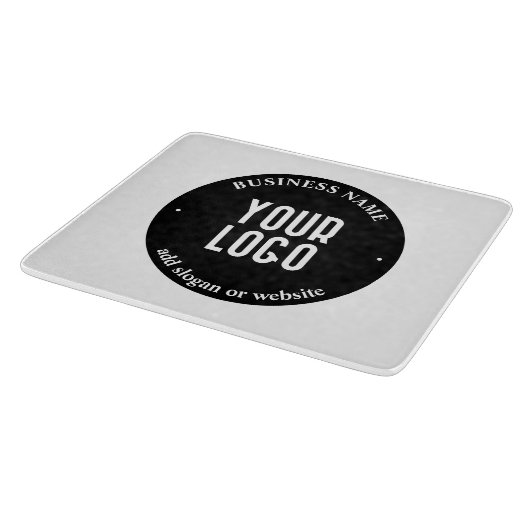 Ihr Text- und hochgeladenes Logo | Editierbar schw Schneidebrett (Ecke)