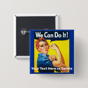 Ihr Text Vintag Rosie the Riveter Frauen Power Button