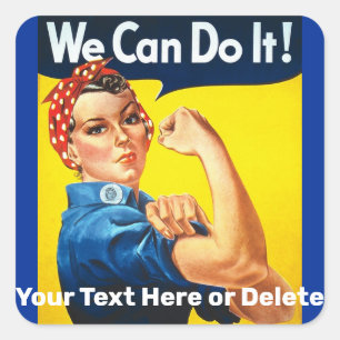 Ihr Text Vintage Rosie the Riveter Frauenpower Quadratischer Aufkleber