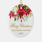 Ihr Unternehmen Aquarell Red Poinsettia Floral Gol Keramik Ornament (Rechts)