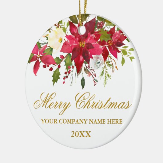 Ihr Unternehmen Aquarell Red Poinsettia Floral Gol Keramik Ornament (Links)