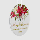 Ihr Unternehmen Aquarell Red Poinsettia Floral Gol Ornament (Vorderseite)