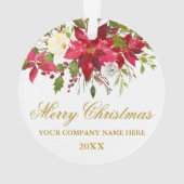 Ihr Unternehmen Aquarell Red Poinsettia Floral Gol Ornament (Rückseite)