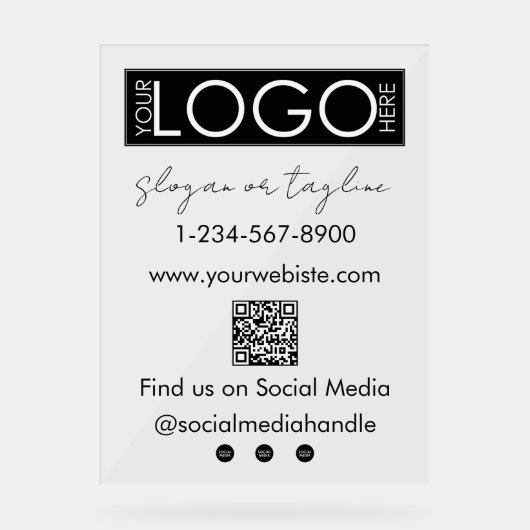 Ihr Unternehmen Logo speichern QR Code Social Medi Acrylschild (Vorderseite)
