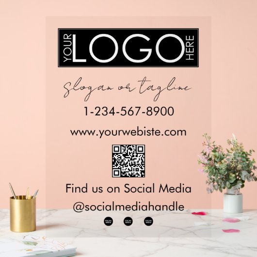 Ihr Unternehmen Logo speichern QR Code Social Medi Acrylschild (Hochzeit)