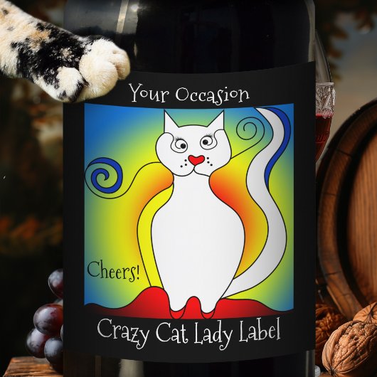 Ihr verrücktes Cat Lady Wine Label Weinetikett