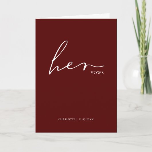 Ihr Vows Card Minimalistisch Script Vows Maroon Karte (Vorderseite)