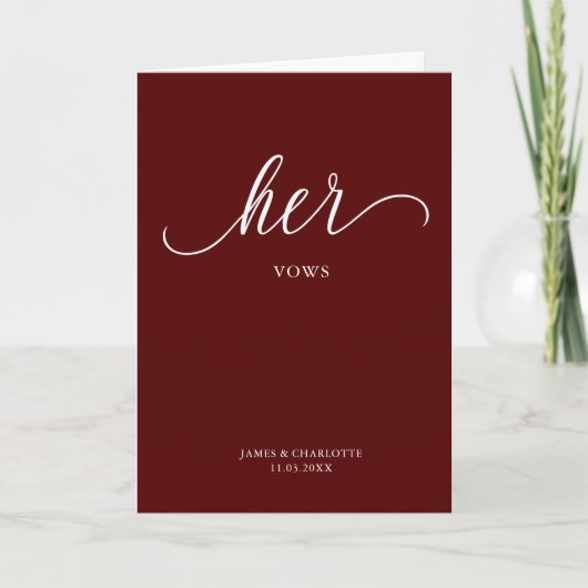 Ihr Vows Card Minimalistischer Script Maroon Karte (Vorderseite)