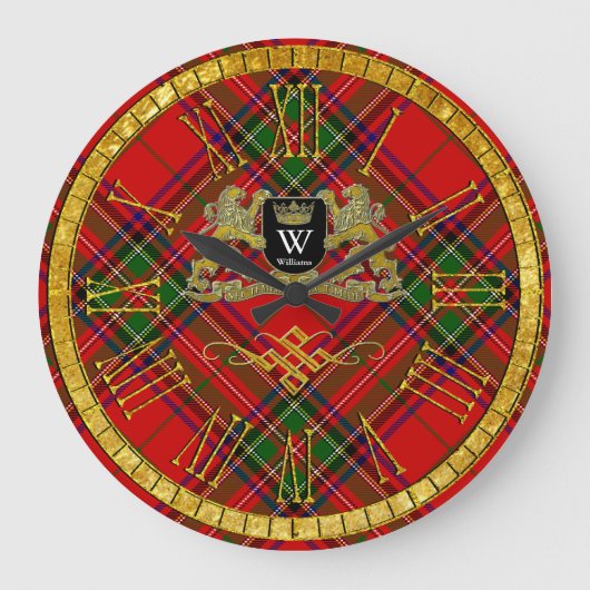 Ihr Wappen Monogramm und Tartan Große Wanduhr (Vorderseite)