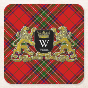 Ihr Wappen Monogramm und Tartan Rechteckiger Pappuntersetzer