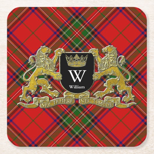 Ihr Wappen Monogramm und Tartan Rechteckiger Pappuntersetzer (Vorderseite)