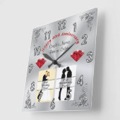 Ihre 1 oder 2 FOTOS Ruby Wedding Jubiläumsgeschenk Quadratische Wanduhr (Winkel)