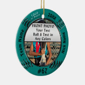 Ihre 2 Fotos, 5 Text, Logosoftball-Team-Geschenke Keramik Ornament (Rechts)