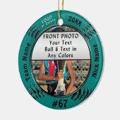 Ihre 2 Fotos, 5 Text, Logosoftball-Team-Geschenke Keramik Ornament (Links)