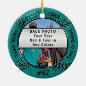 Ihre 2 Fotos, 5 Text, Logosoftball-Team-Geschenke Keramik Ornament (Hinten)